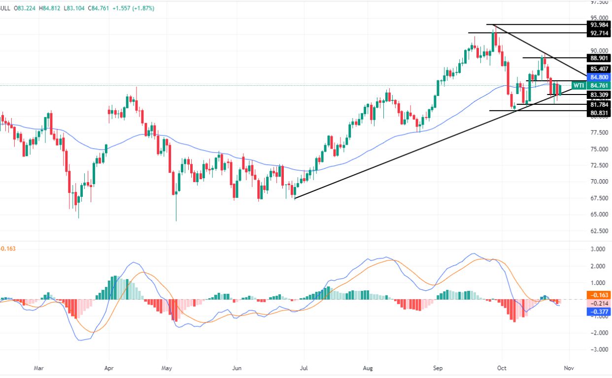الرسم البياني لسعر النفط على الإطار الزمني لليوم         